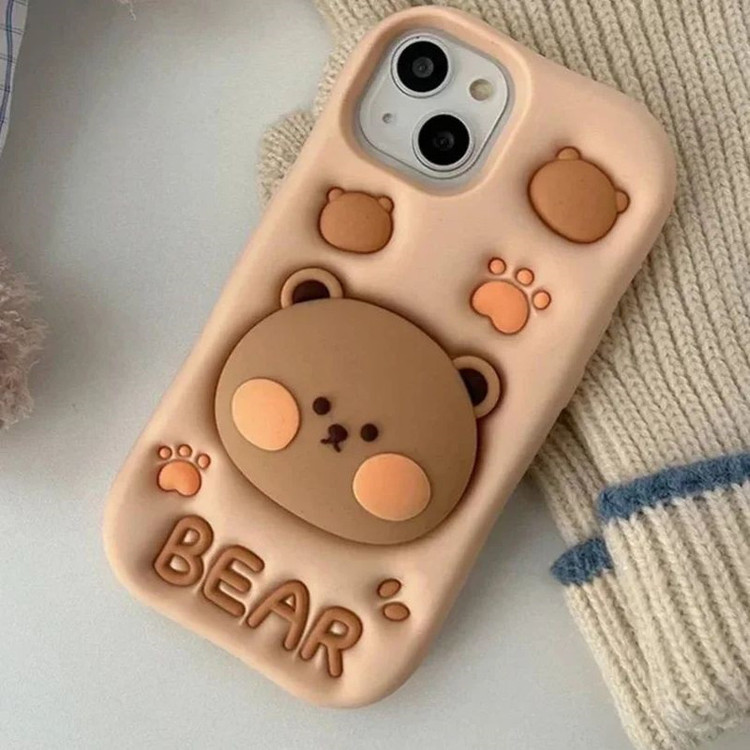 کاور طرح BEAR خرس بیسکویتی استند شو مناسب برای گوشی موبایل اپل IPHONE 15 PRO MAX