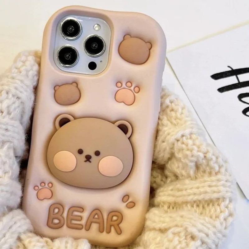 کاور طرح BEAR خرس بیسکویتی استند شو مناسب برای گوشی موبایل اپل IPHONE 13/14/15