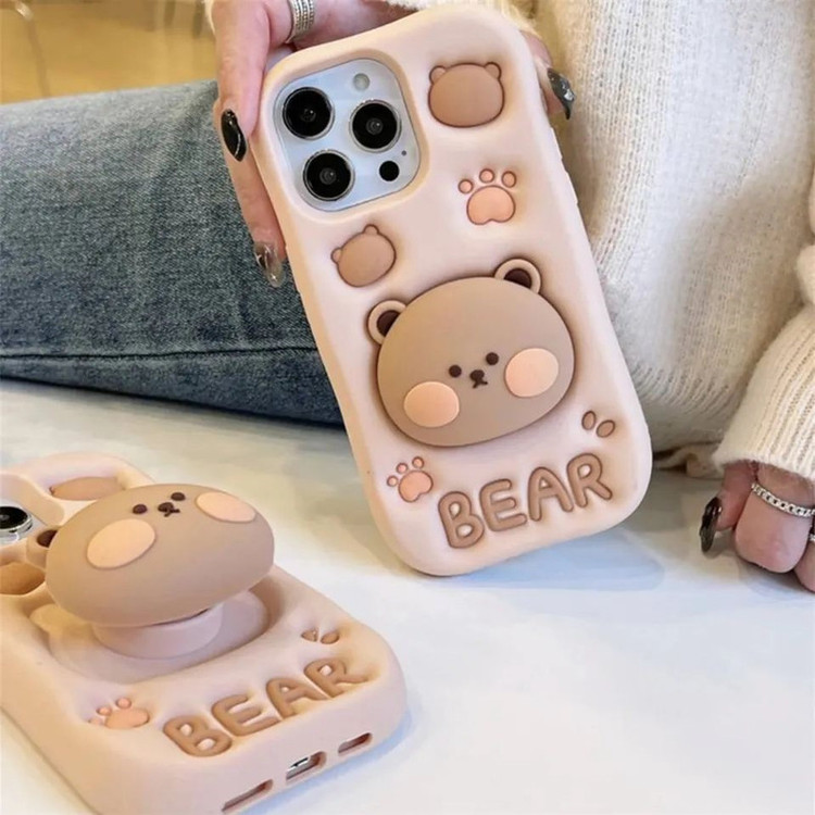 کاور طرح BEAR خرس بیسکویتی استند شو مناسب برای گوشی موبایل اپل IPHONE 13/14/15