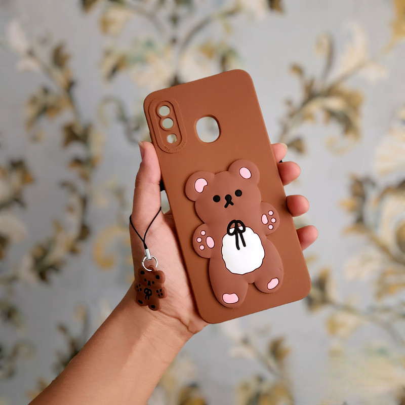 کاور طرح عروسکی برجسته مدل teddy مناسب برای گوشی موبایل سامسونگ Galaxy A20 / A30 به همراه آویز