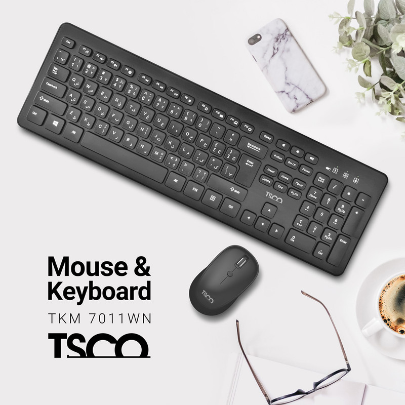 کیبورد و ماوس بی سیم تسکو مدل TKM 7011WN سوئیچ ممبران، Full-Size