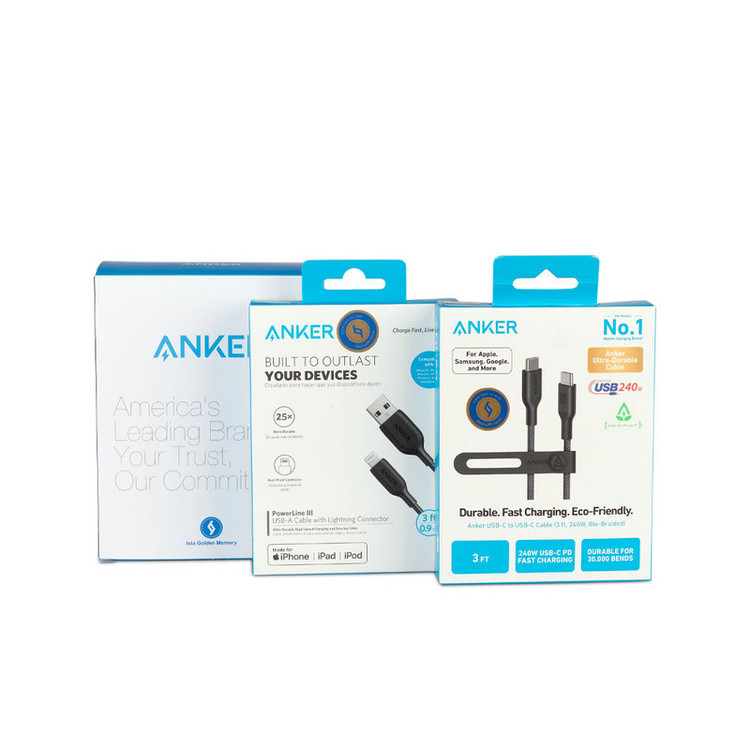 کابل USB-C انکر مدل A80F5H11 طول 0.9 متر به همراه کابل USB-A به لایتنینگ انکر مدل A8812H11 طول 0.9 متر