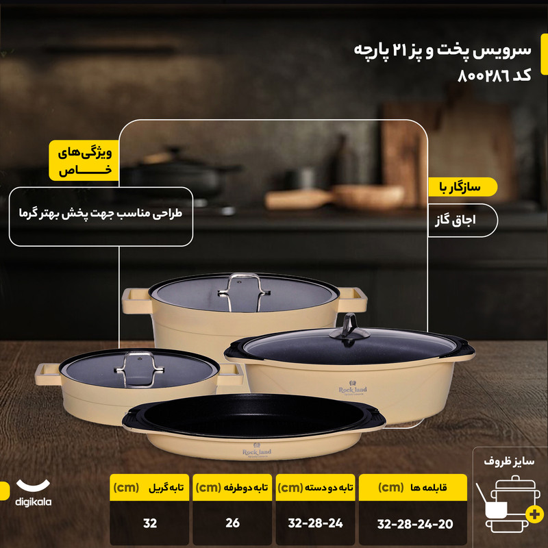 سرویس پخت و پز 21 پارچه راکلند مدل تمیس کد 800286
