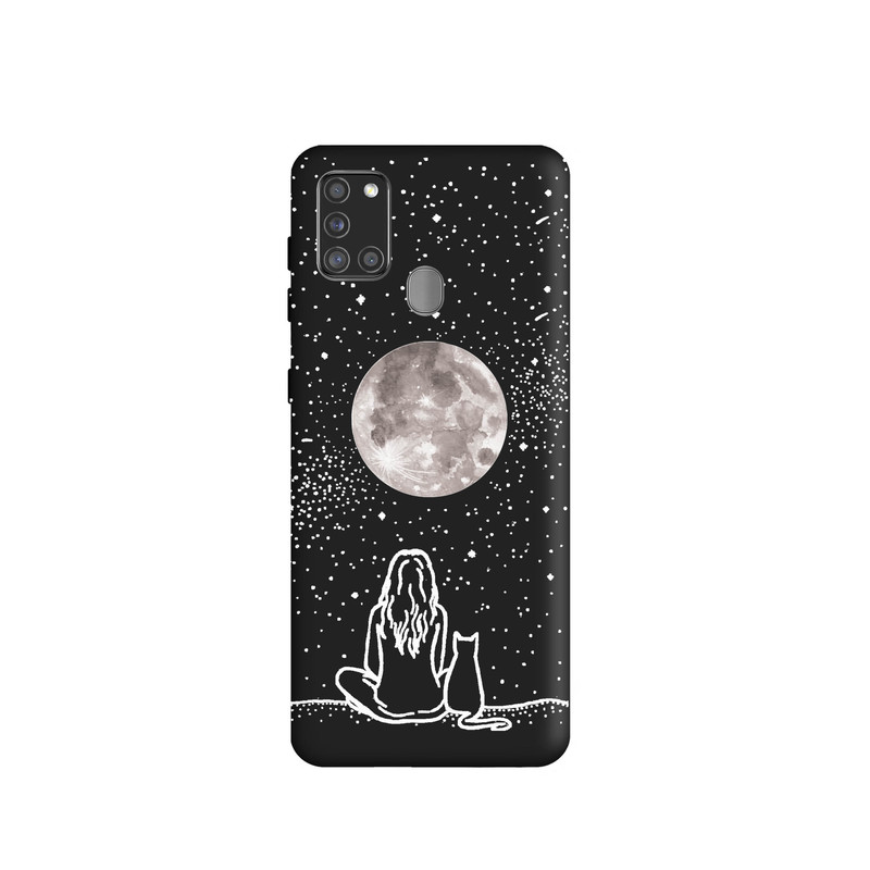 کاور طرح دختر و گربه مینیمال کد 1191 مناسب برای گوشی موبایل سامسونگ Galaxy A21s