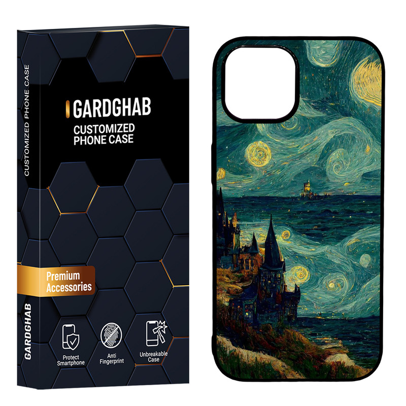 کاور گارد قاب مدل دور ژله ای پشت گلس هنری مناسب برای گوشی موبایل اپل iPhone 15