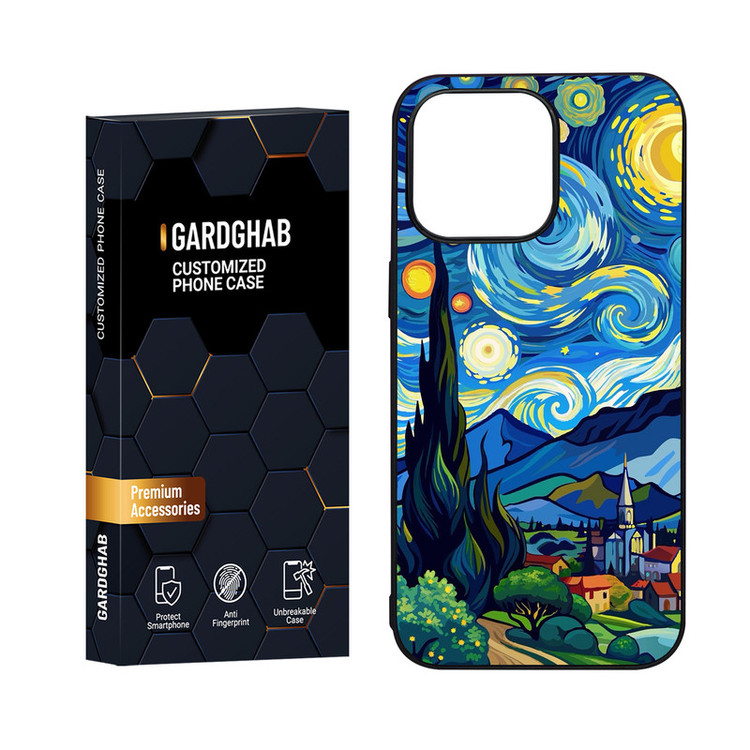 کاور گارد قاب مدل دور ژله ای پشت گلس هنری مناسب برای گوشی موبایل اپل iPhone 15 Pro Max