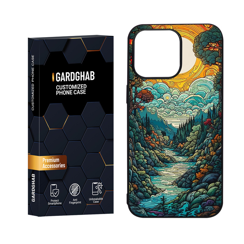 کاور گارد قاب مدل دور ژله ای پشت گلس هنری مناسب برای گوشی موبایل اپل iPhone 15 Pro Max