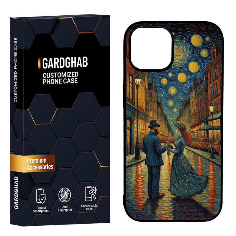 کاور گارد قاب مدل دور ژله ای پشت گلس هنری مناسب برای گوشی موبایل اپل iPhone 15