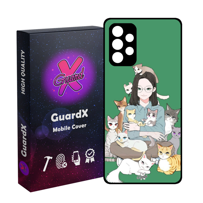 کاور گارد ایکس طرح زن و گربه مدل Glass10676 مناسب برای گوشی موبایل سامسونگ Galaxy A32 4G