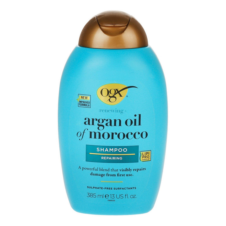 شامپو تقویت کننده و ترمیم کننده مو او جی ایکس مدل Argan Oil مناسب برای موهای آسیب دیده حجم 385 میلی لیتر