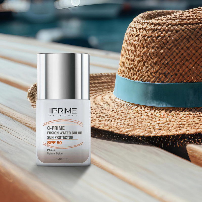 فلوئید ضد آفتاب رنگی پرایم، SPF 50، مدل فیوژن واتر، مناسب انواع پوست با تنالیته متوسط و حجم 40 میلی لیتر، محافظتکننده در برابر اشعههای PA++++ ،UVA ،UVB، دارای فرمولاسیون فاقد چربی، ویتامین سی و آنتی اکسیدان، با ماندگاری 4 ساعته