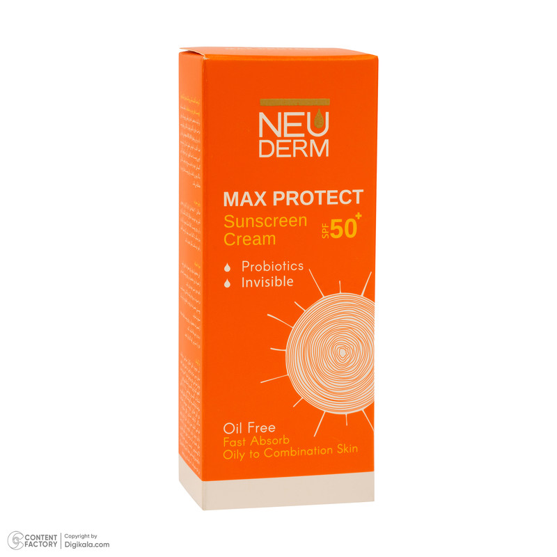 کرم ضد آفتاب بدون رنگ نئودرم SPF 50 مدل MAX PROTECTIVE مناسب پوستهای چرب و مختلط حجم 50 میلیلیتر