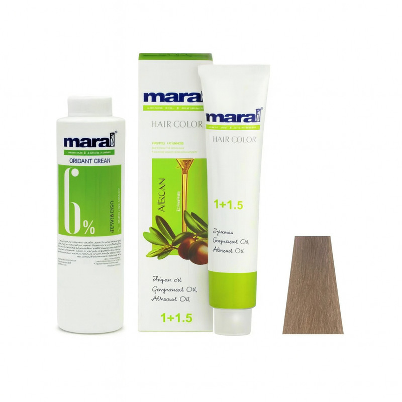 رنگ مو مارال شماره 7.0 حجم 100 میلی لیتر رنگ بلوند متوسط به همراه اکسیدان مارال مدل 20vol شش درصدی حجم 150 میلی لیتر