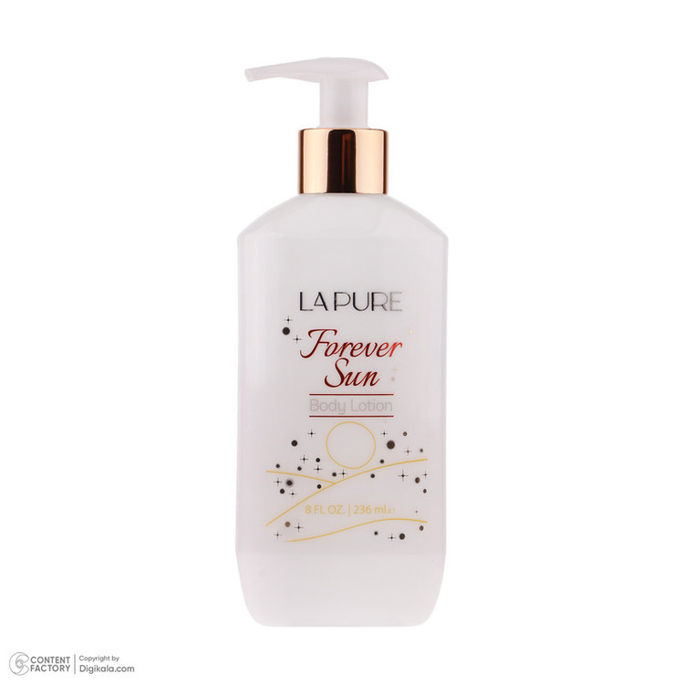 لوسیون بدن کرمی لپیور مدل Forever Sun حجم 236 میلیلیتر مناسب بانوان، مرطوبکننده و ضد خشکی پوست با ترکیبات گلیسیرین، آلانتوئین و پارافین مایع، جذب سریع و رایحه ماندگار