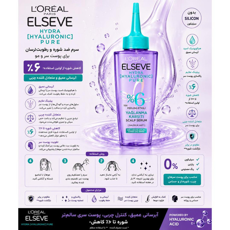 سرم مو لورآل مدل Hydra Hyaluronic Pure مناسب برای موهای چرب حجم 102 میلی لیتر
