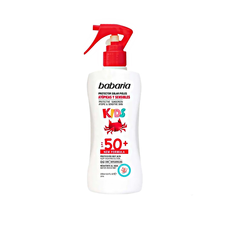 اسپری ضد آفتاب بی‌رنگ صورت، بدن باباریا SPF 50 مدل KIDS مناسب برای پوست حساس حجم 200 میلی‌لیتر