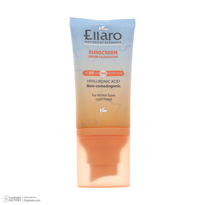 سرم ضد آفتاب رنگی light tinted صورت الارو SPF50 مدل Hyaluronic acid محافظ در برابر اشعه UVA و UVB مناسب برای انواع پوست حجم 40 میلیلیتر