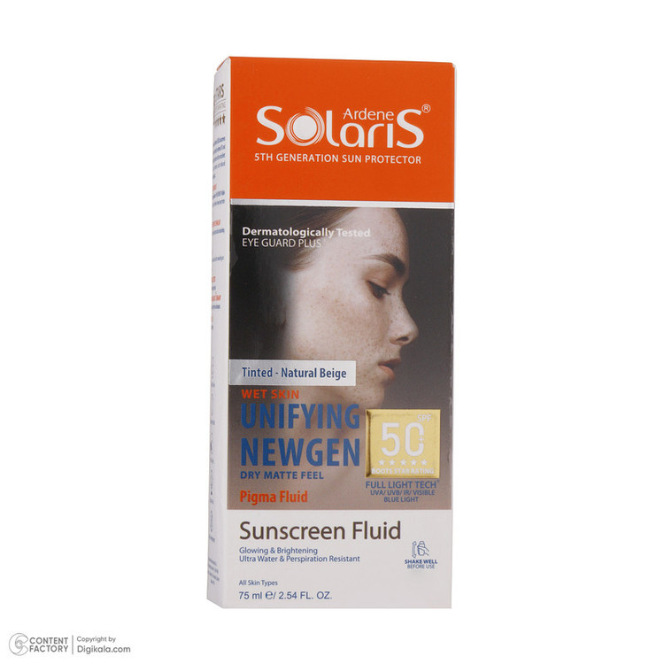 فلوئید ضدآفتاب رنگی آردن سولاریس +SPF50 مدل Unifying Newgen مناسب انواع پوست، حجم 75 میلیلیتر