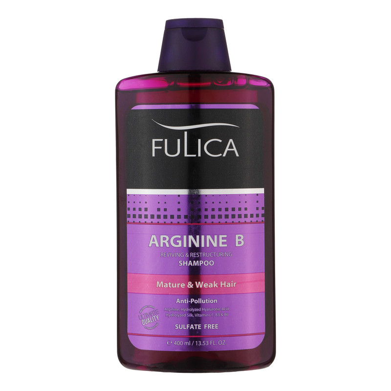 شامپو تقویتکننده مو فولیکا مخصوص موهای شکننده و آسیبدیده، حجم 400 گرم مدل Arginine B، حاوی ویتامینهای B6 و B3، بدون سولفات، نرمکننده، مرطوبکننده، لطافتبخش، محکمکننده، با عصارههای سیر و چای سبز