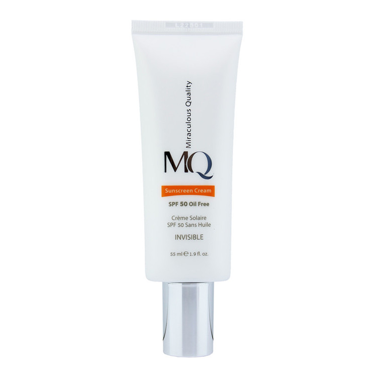 کرم ضدآفتاب بیرنگ ام کیو SPF50 مدل INVISIBLE، مناسب پوستهای چرب، حجم 55 میلیلیتر