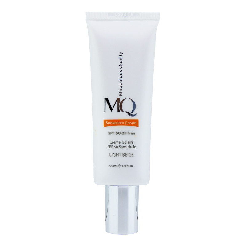 کرم ضدآفتاب رنگی ام کیو SPF50 مدل LIGHT BEIGE، مناسب پوستهای چرب، حجم 55 میلیلیتر
