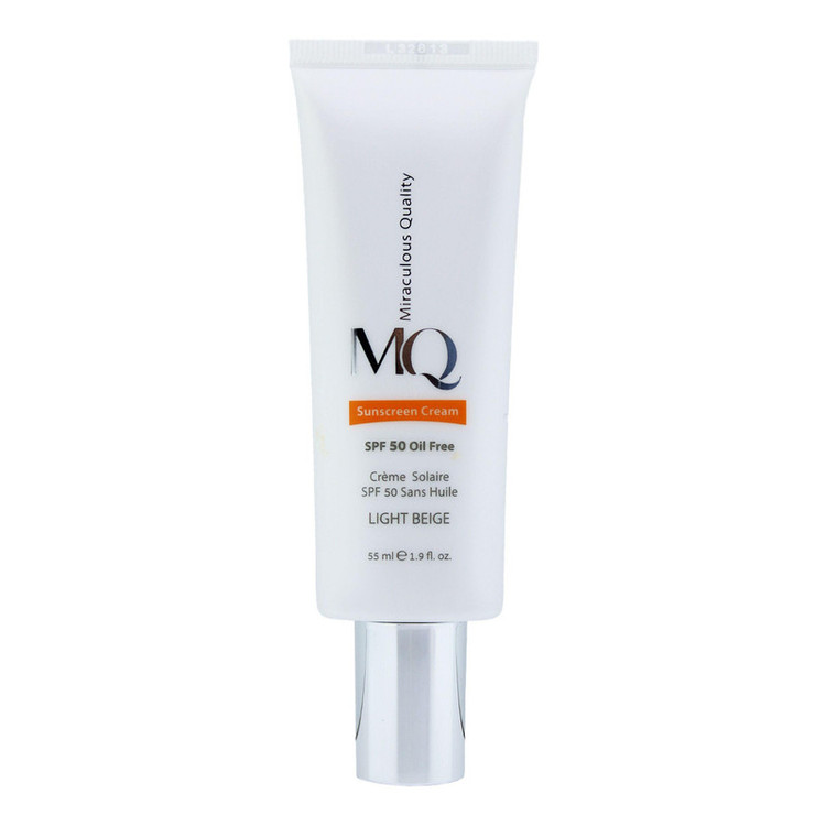 کرم ضدآفتاب رنگی ام کیو SPF50 مدل LIGHT BEIGE، مناسب پوستهای چرب، حجم 55 میلیلیتر