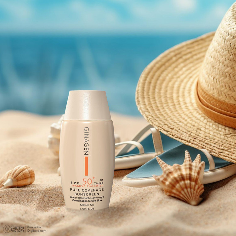 کرم ضد آفتاب رنگی ژیناژن، SPF 50، مدل 01، مناسب پوستهای چرب و مختلط با تنالیته روشن و حجم 50 میلیلیتر، ضد آب، محافظتکننده در برابر اشعههای UVA و UVB، ضد چروک، ضد لک و پیری، دارای فرمولاسیون مواد و املاح معدنی، با ماندگاری 2 ساعته
