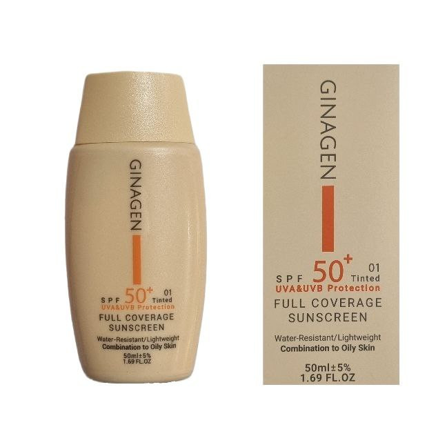 کرم ضد آفتاب رنگی ژیناژن، SPF 50، مدل 01، مناسب پوستهای چرب و مختلط با تنالیته روشن و حجم 50 میلیلیتر، ضد آب، محافظتکننده در برابر اشعههای UVA و UVB، ضد چروک، ضد لک و پیری، دارای فرمولاسیون مواد و املاح معدنی، با ماندگاری 2 ساعته