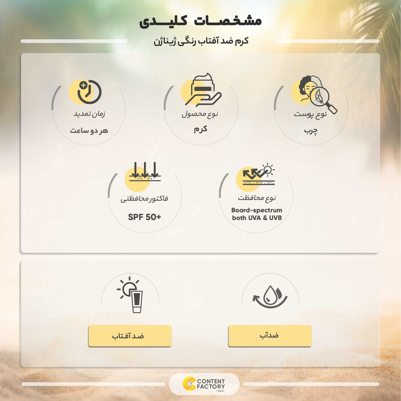 کرم ضد آفتاب رنگی ژیناژن، SPF 50، مدل 01، مناسب پوستهای چرب و مختلط با تنالیته روشن و حجم 50 میلیلیتر، ضد آب، محافظتکننده در برابر اشعههای UVA و UVB، ضد چروک، ضد لک و پیری، دارای فرمولاسیون مواد و املاح معدنی، با ماندگاری 2 ساعته