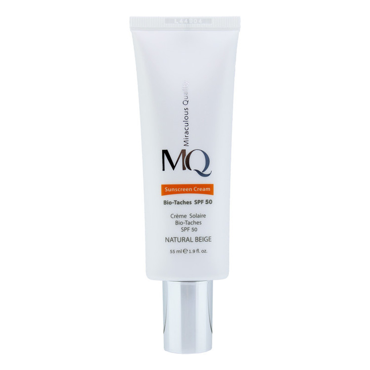 کرم ضدآفتاب رنگی ام کیو SPF50 مدل NATURAL BEIGE BIO TACHES مناسب انواع پوست، حجم 55 میلیلیتر