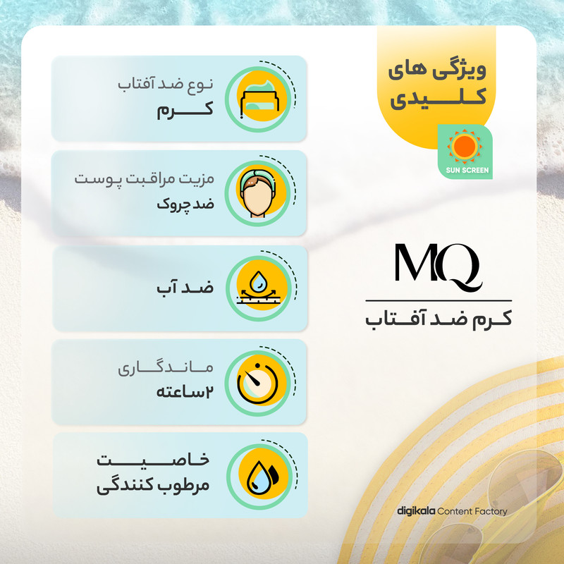 کرم ضدآفتاب بیرنگ ام کیو مدل SPF50، مناسب پوستهای نرمال، حجم 55 میلیلیتر