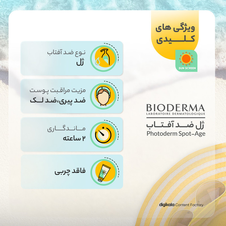 ژل ضد آفتاب بدون رنگ بایودرما +SPF50 مدل Photoderm Spot-Age محافظ UVA ،UVB و PA++++، ضد لک، ضد پیری، ضد آب، مناسب انواع پوست حجم 40 میلیلیتر