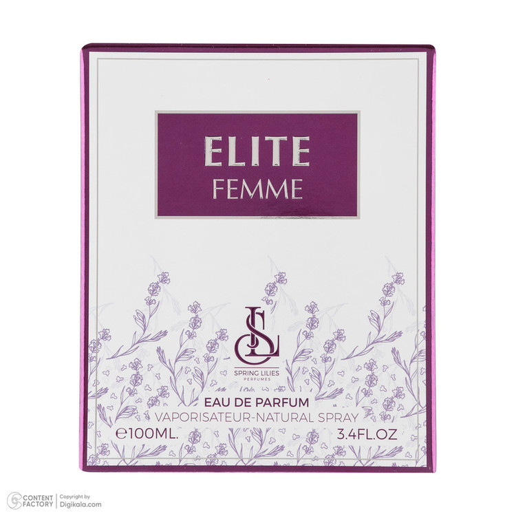 ادوپرفیوم زنانه اسپرینگ لیلیز مدل Elite Femme با رایحه خنک حجم 100 میلیلیتر