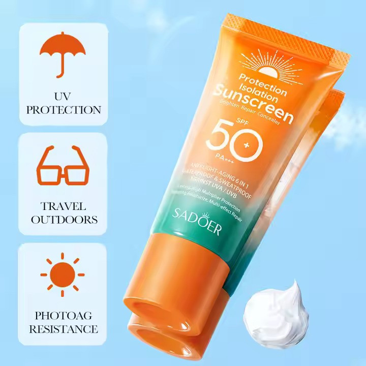 کرم ضد آفتاب بدون رنگ سادور SPF 50 مدل PI محافظ UVA ،UVB و PA+++، ضد حساسیت، ضد چروک و ضد پیری، مناسب انواع پوست وزن 50 گرم