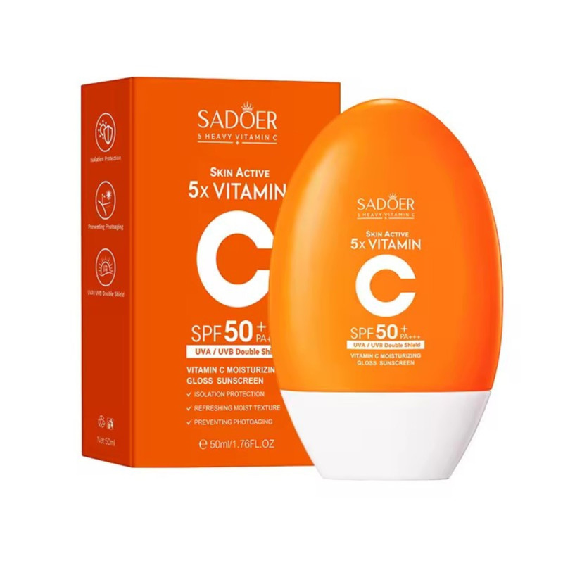کرم ضد آفتاب بیرنگ دست، صورت سادور SPF 50 مدل Vitamin C ×5 ، محافظ +++UVA،UVB،PA، مناسب برای انواع پوست حجم ۵۰ میلیلیتر