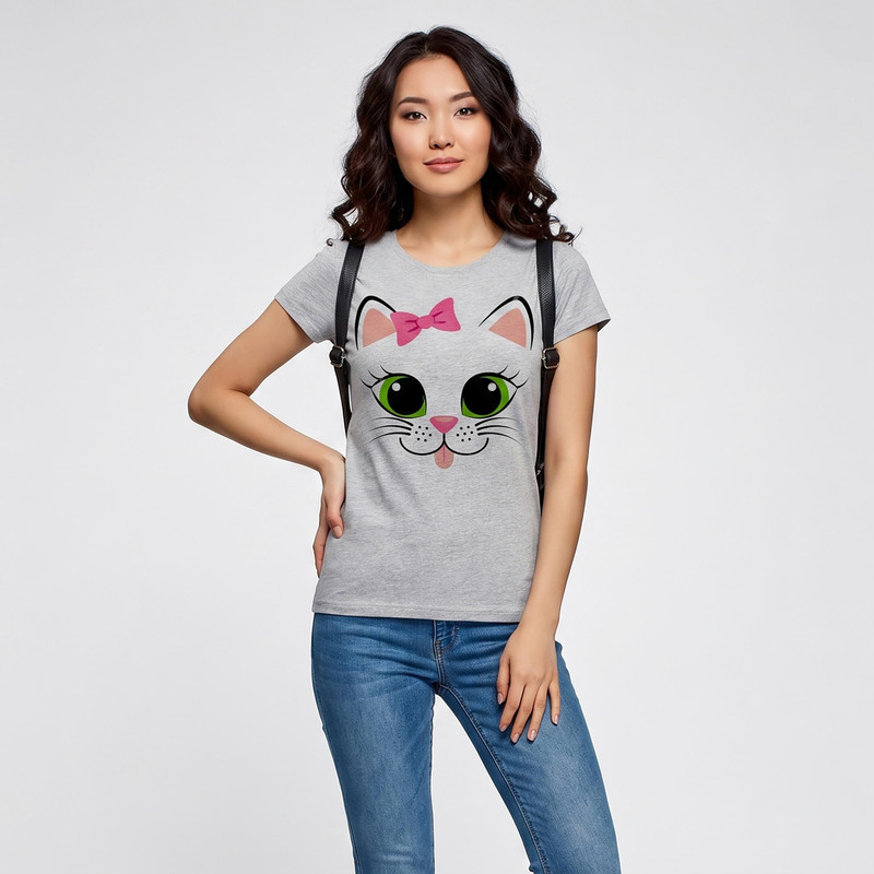 تیشرت زنانه طرح گربه کد R162
