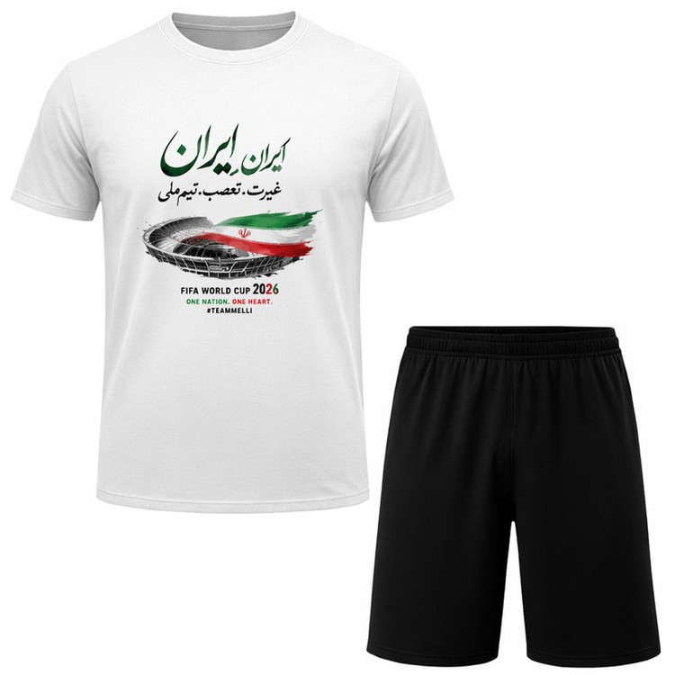 ست تیشرت آستین کوتاه و شلوارک راحتی مردانه مدل A149 طرح تیم ملی