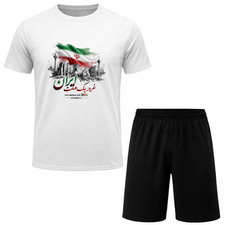 ست تیشرت آستین کوتاه و شلوارک راحتی مردانه مدل A135 طرح تیم ملی