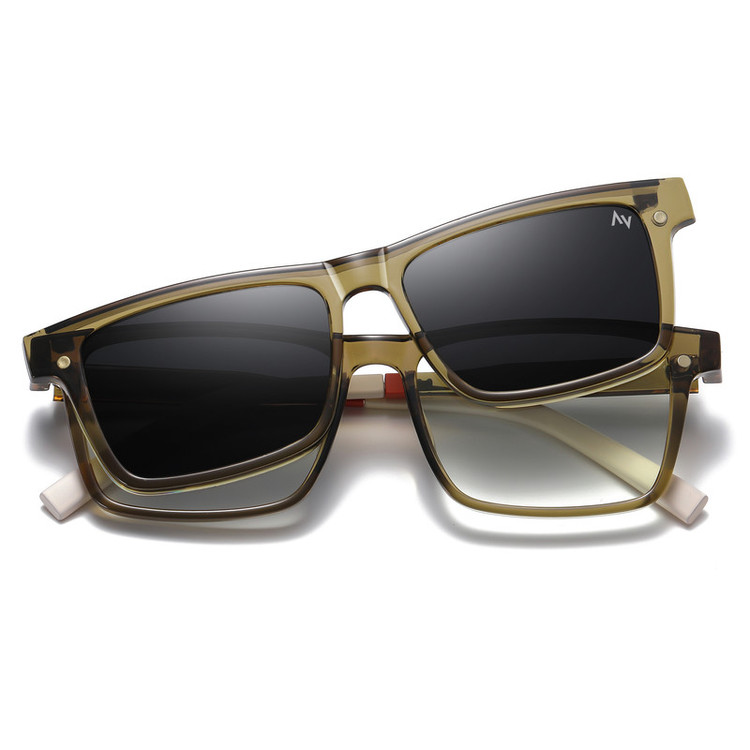 فریم عینک طبی ویفرر (Wayfarer) آلبرت وگ مدل CG-7703-C526-P97 Polarized Double Switch مناسب برای انواع صورت به همراه کاور آفتابی