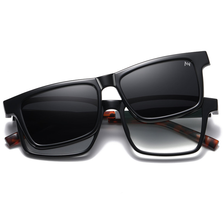 فریم عینک طبی مستطیلی آلبرت وگ مدل CG7703C01P97 Polarized Double Switch مناسب برای انواع صورت به همراه کاور آفتابی