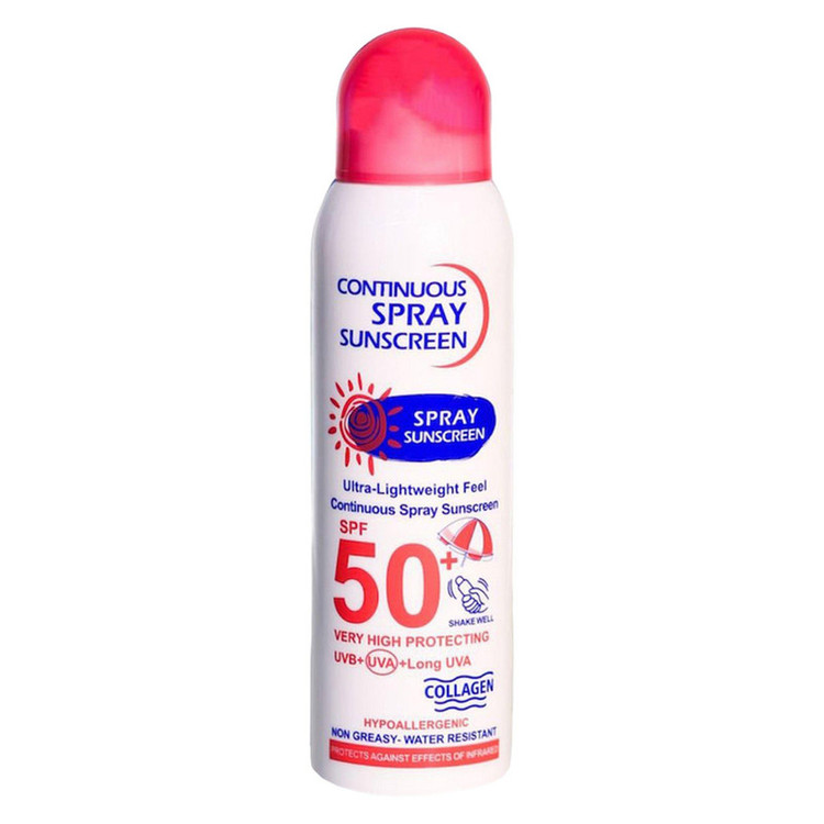 اسپری ضد آفتاب بیرنگ وکالی، SPF 50، مدل 001، مناسب انواع پوست چرب با حجم 235 میلیلیتر، محافظتکننده در برابر اشعههای UVA و UVB، ضد آب و مرطوبکننده، روشنکننده، ضد لک و پیری، دارای فرمولاسیون فاقد چربی، کلاژن، ویتامینهای C و E، با ماندگاری 2 ساعته