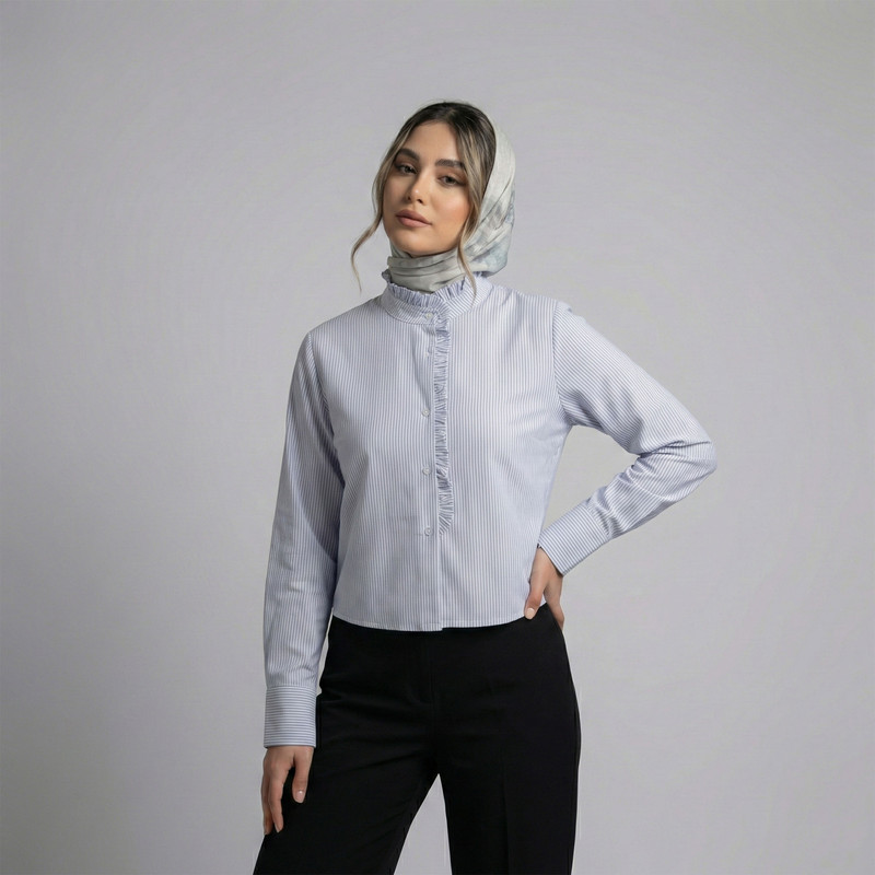 کراپ شومیز آستین بلند یقه ایستاده زنانه تولیکا مدل 33134