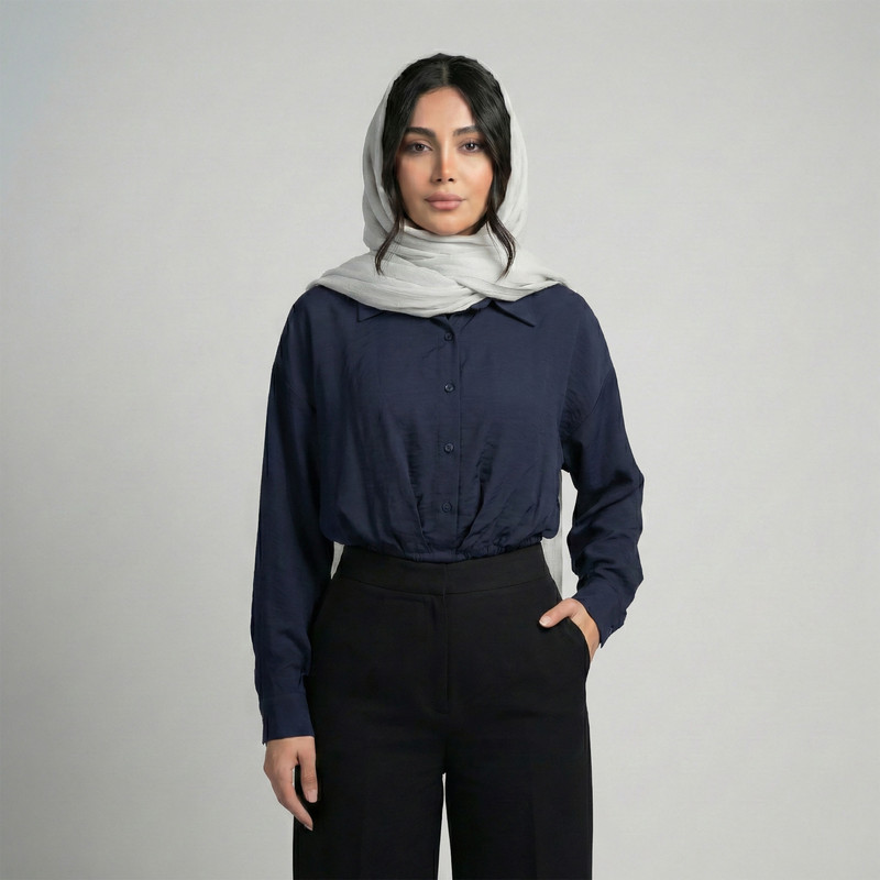 کراپ بلوز آستین بلند یقه برگردان زنانه تولیکا مدل 33133