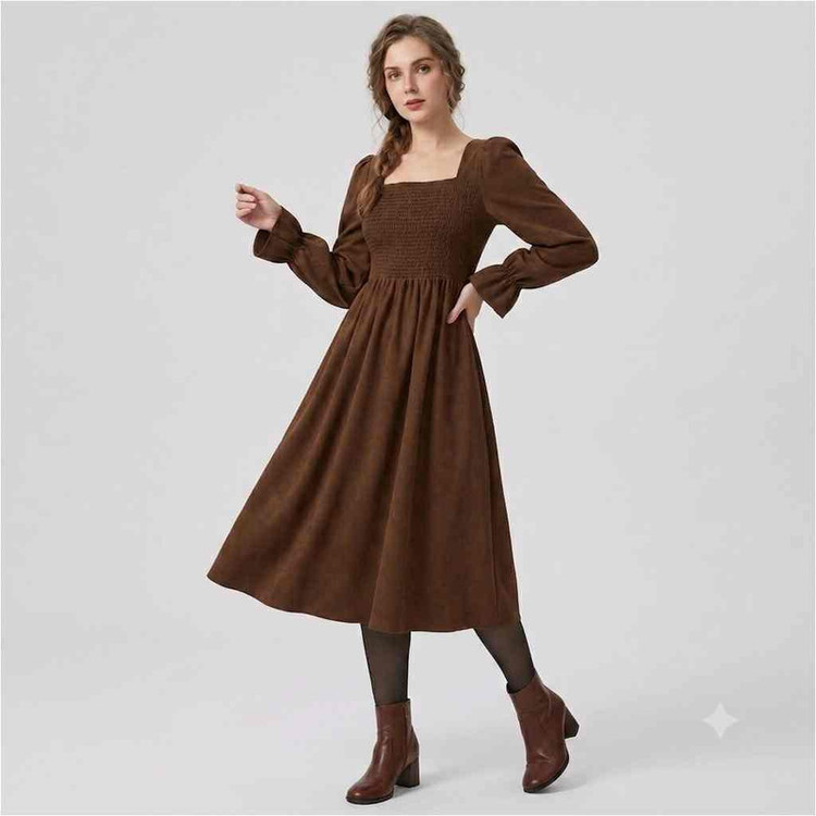 پیراهن یقه خشتی زنانه شیرین جامه مدل آنا