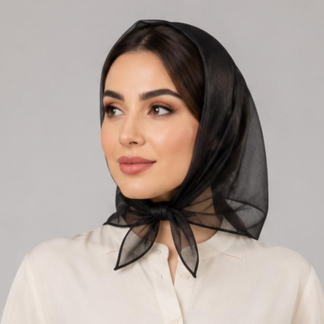 روسری تور زنانه مدل مینی اسکارف توری حریر ساده قواره ۷۰ با طول و عرض 70*70 سانتیمتر