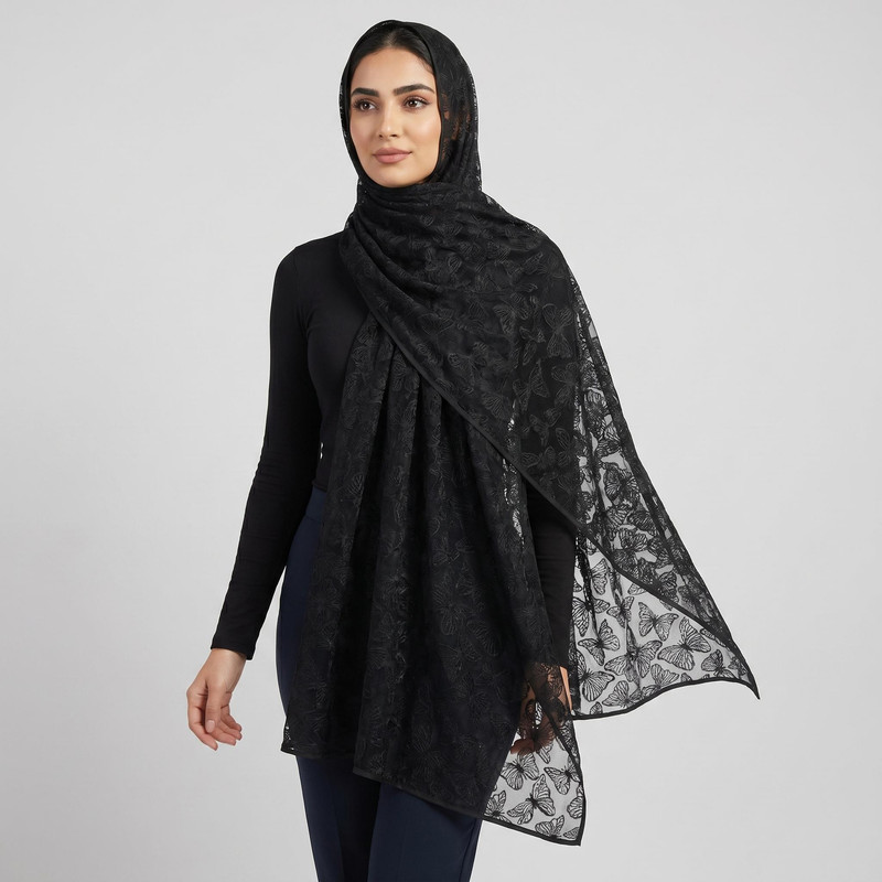 شال زنانه مدل توری پروانه ای