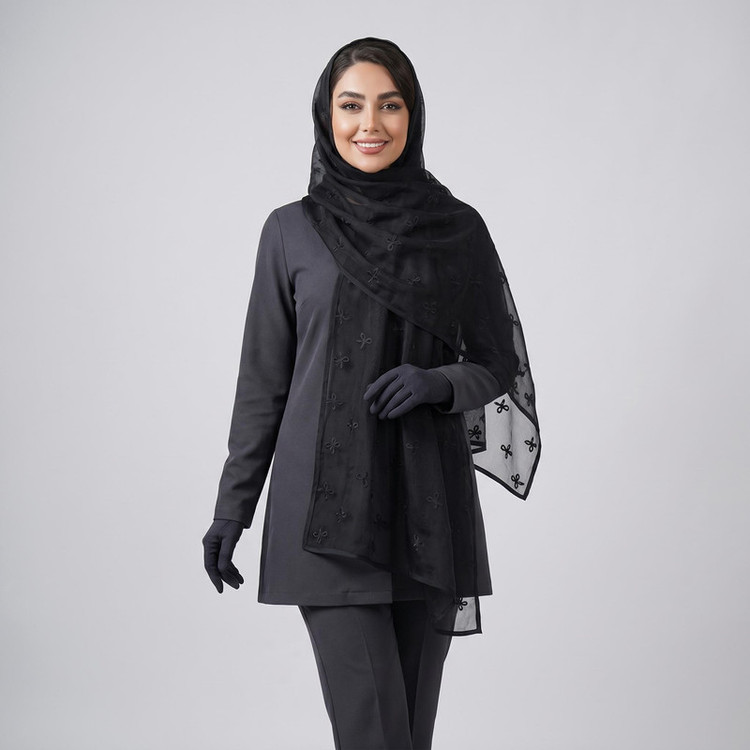 شال زنانه مدل توری پاپیونی برجسته دور نوار دوزی