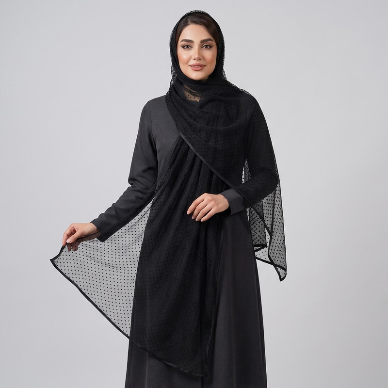 شال زنانه مدل توری نازک تابستانی خالخالی