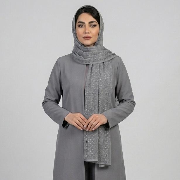 شال زنانه مدل توری خالخالی نقطه ای دور نوار دوزی تابستانی
