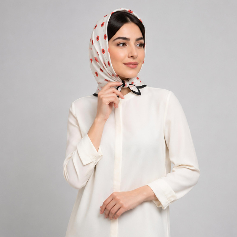 روسری نخ زنانه مدل قواره کوچک مینی اسکارف نخی گلدار با طول و عرض 70x70 سانتی‌متر